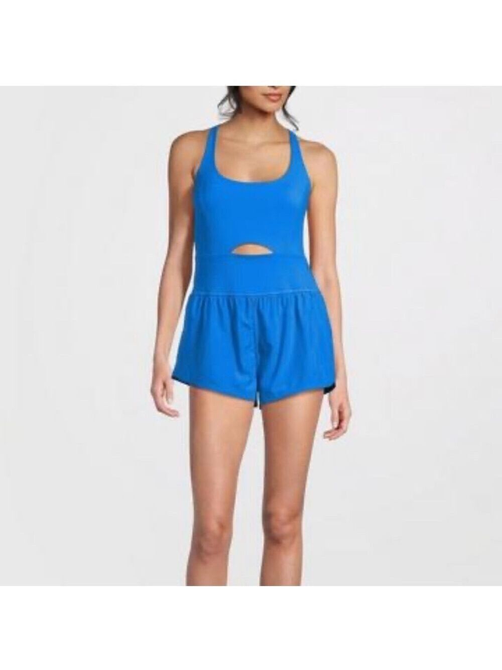 Boutique nwt Blue Athletic onesie Romper with cut out and attached shorts xl